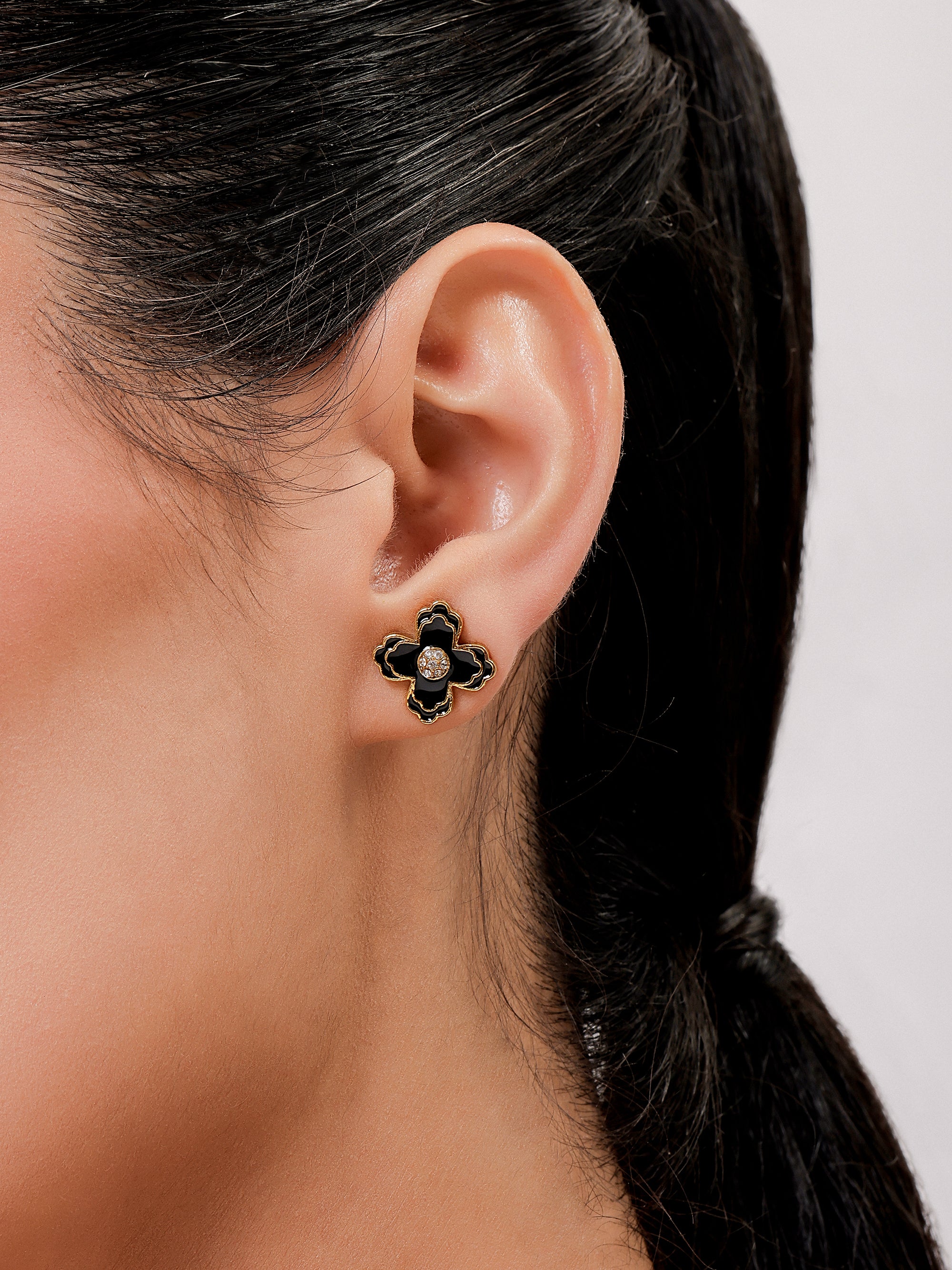 FIORE Black Enamel Stud Earrings