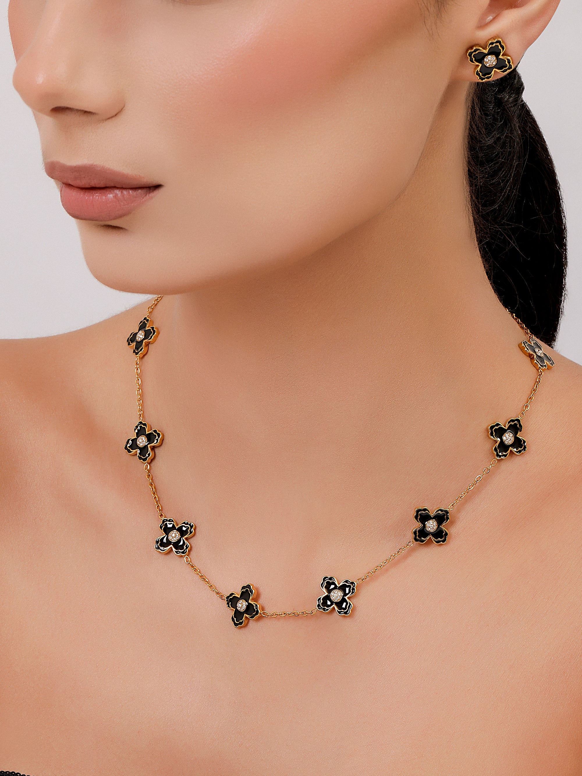 FIORE Black Enamel 10 Motif Necklace