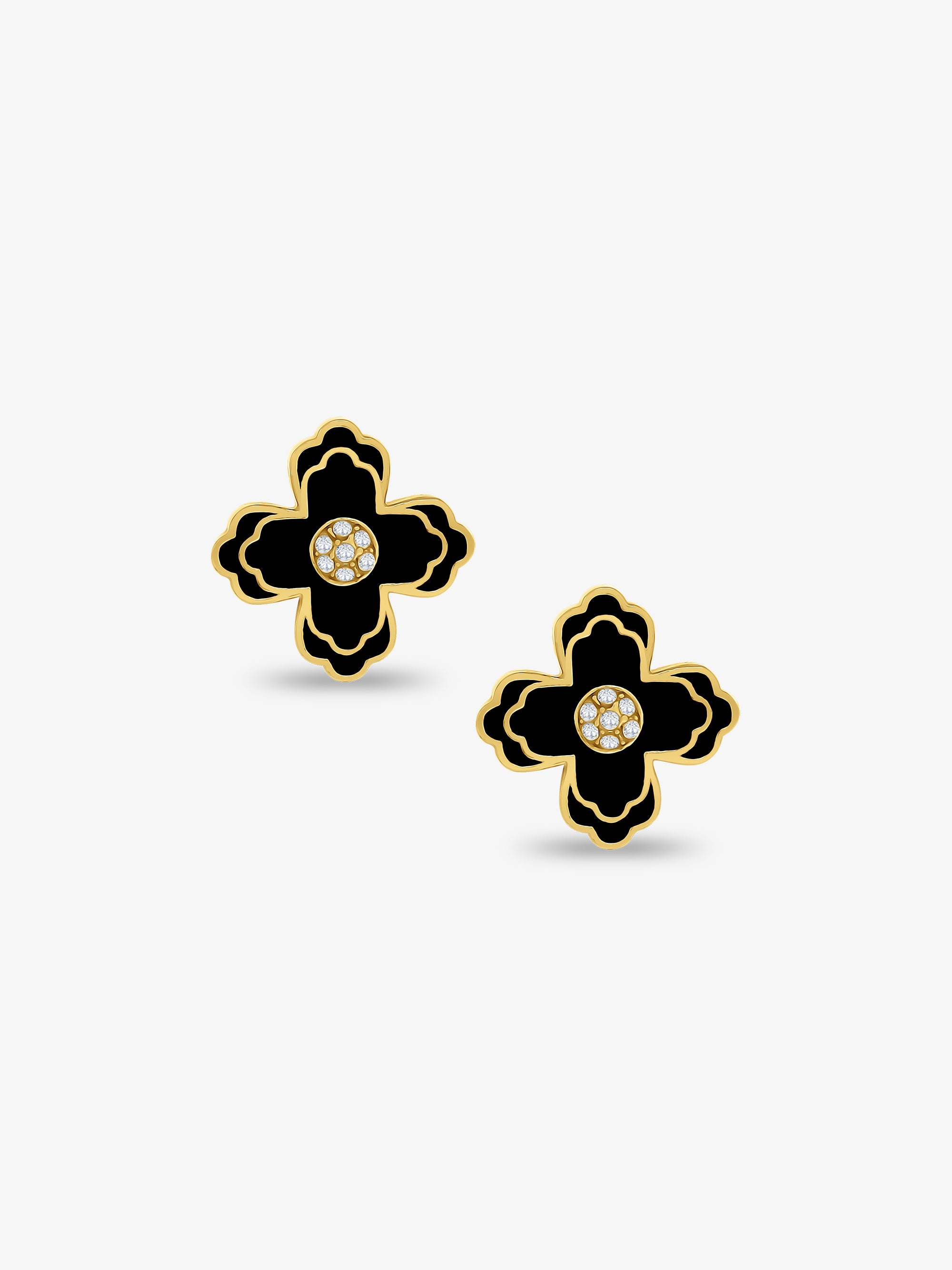 FIORE Black Enamel Stud Earrings