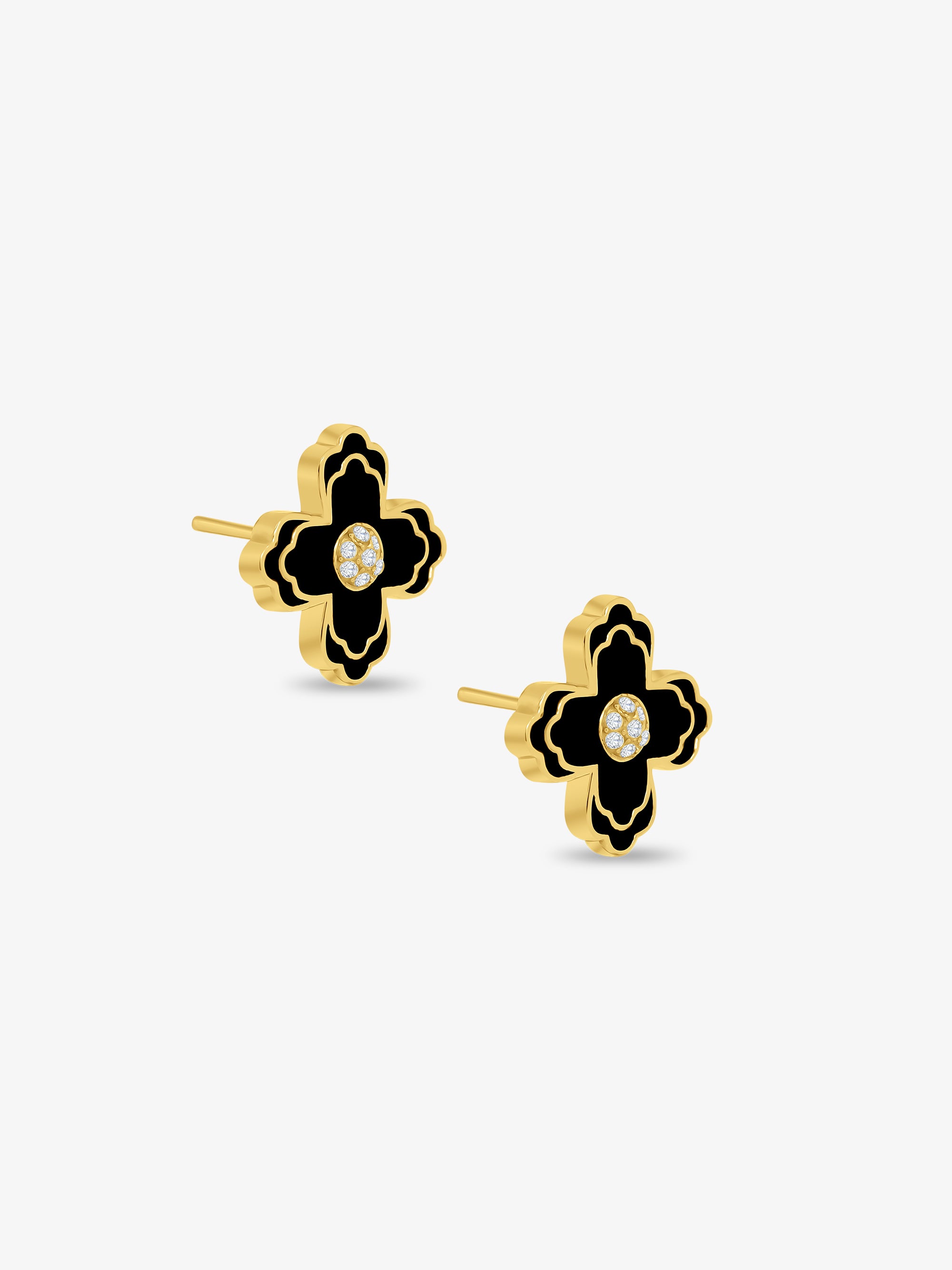 FIORE Black Enamel Stud Earrings