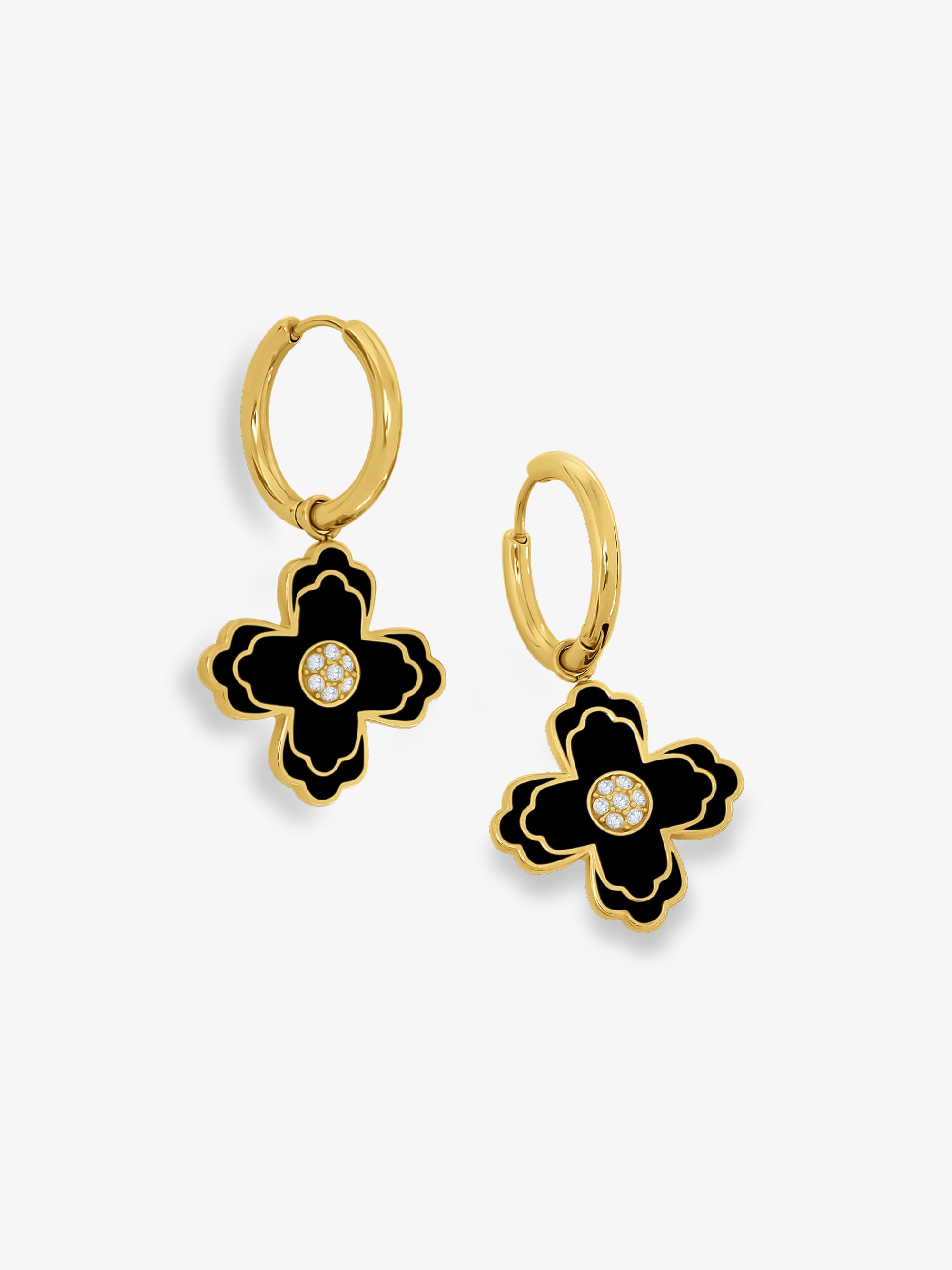 FIORE Black Enamel Hoop Earrings